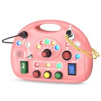 Montessori Busy Board JIWORT com luz LED de 1 a 3 anos rosa