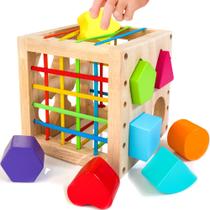 Montessori Toys HELLOWOOD Sorter Cube de mais de 1 ano com 8 formas