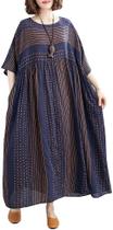 Moochy Vestido feminino vintage de linho de algodão com estampa listrada