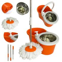 Mop 14 Litros Giratório 360º com Dispenser Cabo 1,60m para Limpeza Pesada Centrífuga Inox Balde com Rodinhas e Alça