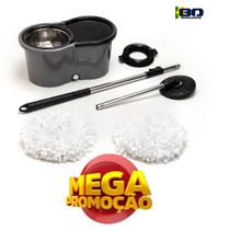 Mop Balde Esfregão Inox Giratório 3 Refil Rodinhas Black Class