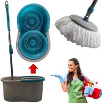 Mop De Cozinha Redondo Rodo Esfregão Microfibra Limpa Chão Com Balde Giratório Cesto Mágico 360 com Alça Para Limpeza de Casa BanheiroCorSortida