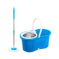 MOP de Limpeza Centrífuga Inox Giratório 360º Azul 9L Com 2 Refis de Microfibra e Rodinhas