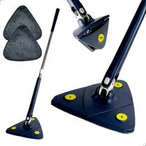 Mop de Limpeza Rodo Triangular Esfregão de Chão Mágico Giratório 360 Graus Esfreguette INMA Cabo Inox Ajustável 2 Refis Microfibra