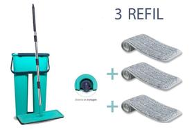 Mop Duplo Balde Multiuso Rodo Esfregao Limpa e Seca com Vazao Azul+ Refil extra