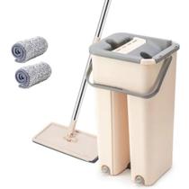 Mop Duplo Rodo Mágico, Vassoura Flat com Balde para Limpeza de Piso, Multiuso, Esfregão Vertical, Lava e Seca, com Refil