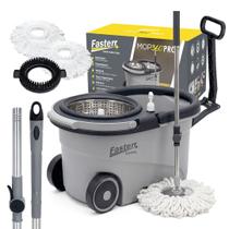 Mop Esfregão 360 Giratório Mop Move 3 Refis Com Cabo Inox Alça Roda 14 Litros FST104