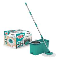 Mop Esfregão Flash Limp Pro Vassoura Giratoria Cesto Aço Inox Limpeza Casa Com Balde Repartido Profissional + Refil - FlashLimp