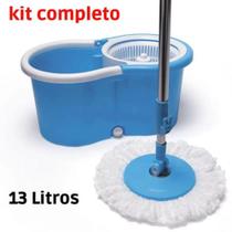Mop Esfregão Giratorio 13 Litros Kit Limpeza Completo Refil Cesto Plastico - Elite