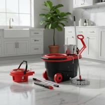 Mop Esfregão Giratório Perfect Inox com Balde e Rodas 360 Completo