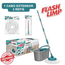 Mop Fit Giratório 2 Refis Microfibra + Cabo Extensor Flash Limp Original