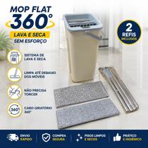 Mop Flat 360 com Balde + 2 Refis Microfibra Limpeza Prática Sem Esforço Esfregão Giratório Lava e Seca Não Molha Mop Flat 360 com Balde + 2 Refis Microfibra Limpeza Prática Sem Esforço Esfregão Giratório Lava e Seca Não Molha