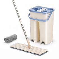 Mop Flat Balde Duplo 5L Limpa Lava Seca Microfibra Cabo Inox