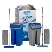 Mop Flat Clean Tech com Balde 5 Litros Cabo de Aço Inox Ajustável e Refil em Microfibra