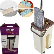 Mop Flat Esfregão Giratório Inox Balde 11L Refil de Microfibra Mais Refil Limpeza Prática e Eficiente Facilitud