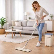 Mop Flat Profissional Com Balde Duplo Inox Rodo Mágico Com Refil Microfibra Mop Flat Profissional Com Balde Duplo Inox Rodo Mágico Com Refil Microfibra