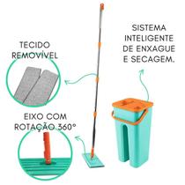 Mop Flat Rodo com Balde Duplo Esfregão Seca e Lava Multiuso