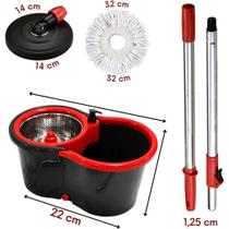 Mop Giratório 360 Balde De 8l Com Cesto Inox Limpeza Refil Cor Preto/vermelho Desmontavel