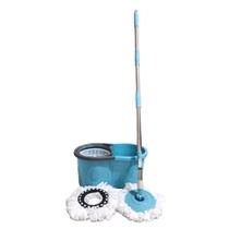 Mop Giratório 360 com Balde 14L e 2 Refis Cesto com Rodas e Cabo 1,4m Limpeza Prática Produto:Mop Completo + 2 Refis