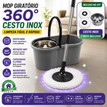 Mop Giratório 360 Com Balde 9l Centrifuga Inox Esfregão Com 2 Refis Cabo Flash Em Casa Tem