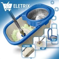 Mop Giratório 360 Flash Clean com Balde Centrífugo Inox 10,5L Esfregão Microfibra Cabo Ajustável Limpeza Pesada Piso Porcelanato Cerâmica Laminado Mop Giratório 360 Flash Clean com Balde Centrífugo Inox 10,5L Esfregão Microfibra Cabo Ajustável Limpeza Pesada Piso Porcelanato Cerâmica Laminado