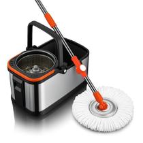 Mop Giratório 360 Preto Cesto em Inox Cabo 120cm Deend