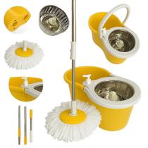 Mop Giratório 360º 14 Litros com Dispenser para Sabão Cabo 1,60m para Limpeza Pesada Centrífuga Inox Balde com Rodinhas