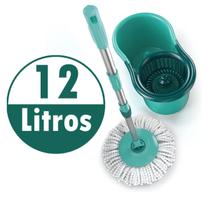 Mop Giratório 360º Balde 12 Litros Com Alça e Rodinhas Esfregao em Microfibras com Cabo Inox Extensível Ideal Para Todos Os Tipos De Pisos - Sortido