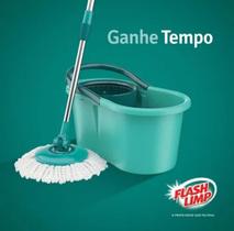 Mop Giratório Balde Fit Cabo Inox Flash Limp Centrifugador Verde Musgo