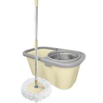 Mop Giratorio Balde Inox Com Vassoura Rodo Inox Refil Limpa E Seca - MOP-360