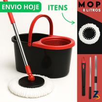 Mop Giratório Cabo Grande de 120 cm 8 Litros Cesto Em Plástico e Inox - Balde Centrífuga Preto Mop Giratório Cabo Grande de 120 cm 8 Litros Cesto Em Plástico e Inox - Balde Centrífuga Preto
