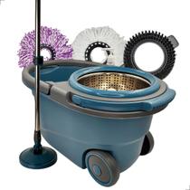 Mop Giratório Cesto Inox Com Rodas 16L 3 Refis Limpeza Esfregão INMA Esfreguette Cuidado da Casa