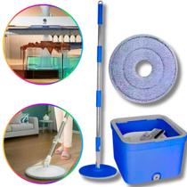 Mop Giratório com Balde 360 Graus Separador Água Suja Limpa Piso Microfibra Cabo Ajustável Limpeza Prática Casa Cozinha Banheiro
