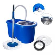 Mop Giratório com Balde 8L Alça Esfregão 360 Refil Microfibra Cesto Inox Cores Sortidas Clean Tech