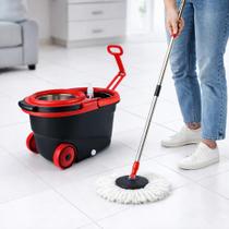 Mop Giratório com Balde Inox Rodinhas Cesto Inox Esfregão Microfibra 360 Limpeza de Piso