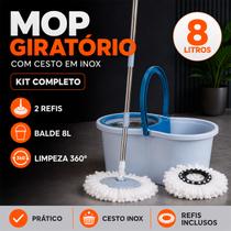 Mop Giratorio Com cabo de 140 Cm Cesto Em Inox 2 Refis Balde com Centrífuga 8L e Cabo Reforçado Mop Giratorio Com cabo de 140 Cm Cesto Em Inox 2 Refis Balde com Centrífuga 8L e Cabo Reforçado