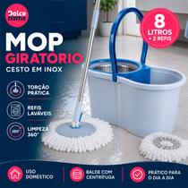 Mop Giratorio Com cabo de 140 Cm Cesto Em Inox 2 Refis Balde com Centrífuga 8L e Cabo Reforçado Mop Giratorio Com cabo de 140 Cm Cesto Em Inox 2 Refis Balde com Centrífuga 8L e Cabo Reforçado
