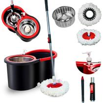 Mop Giratório com Cabo de 1,40m 2 Refis Balde com Cesto Inox e Centrífuga Cabo Ajustável Mop Giratório com Cabo de 1,40m 2 Refis Balde com Cesto Inox e Centrífuga Cabo Ajustável