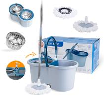 Mop Giratorio Com Cesto Em Inox Azul C/2 Refil - Dolce Home