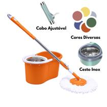 Mop Giratório com Cesto Inox Esfregão Multiuso Refil Microfibra Lava Limpa e Seca Balde de 10 Litros sem Rodinhas para Limpeza Pesada
