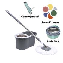 Mop Giratório com Cesto Inox Esfregão Multiuso Refil Microfibra Lava Limpa e Seca Balde de 10 Litros sem Rodinhas para Limpeza Pesada