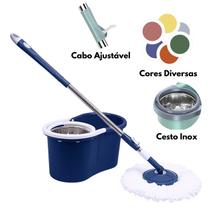 Mop Giratório com Cesto Inox Esfregão Multiuso Refil Microfibra Lava Limpa e Seca Balde de 10 Litros sem Rodinhas para Limpeza Pesada Mop Giratório com Cesto Inox Esfregão Multiuso Refil Microfibra Lava Limpa e Seca Balde de 10 Litros sem Rodinhas para Limpeza Pesada