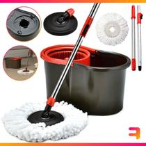 Mop Giratório Com Cesto Plástico Preto Microfibra 8 Litros Centrifuga Esfregão 360 Cabo 125 Cm Mop Giratório Com Cesto Plástico Preto Microfibra 8 Litros Centrifuga Esfregão 360 Cabo 125 Cm