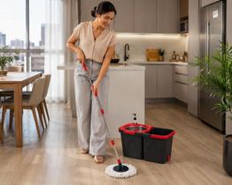 Mop Giratório Duo 360 Com Balde Para Enxágue E Centrífugação Em Aço Inoxidável
