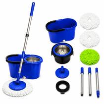 Mop Giratório Esfregão 360 Balde 16L Acessórios Refil Escovinha Pano Microfibra 1,5m Inox Mop Giratório Esfregão 360 Balde 16L Acessórios Refil Escovinha Pano Microfibra 1,5m Inox