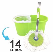 Mop Giratório Esfregão Cabo Inox Balde Cesto 14 Litros Limpeza Geral Limpador de Chão Piso Verde