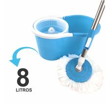 Mop Giratório Esfregão Cabo Inox Balde Cesto 8 Litros Limpeza Geral Limpador de Chão Piso Azul