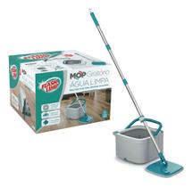 Mop Giratório Flash Limp Cinza E Verde Microfibra Água Limpa Inox