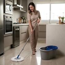 Mop Giratório Inox Com Balde Duplo 8L E Esfregão Microfibra Cabo Extensor Mop Giratório Inox Com Balde Duplo 8L E Esfregão Microfibra Cabo Extensor