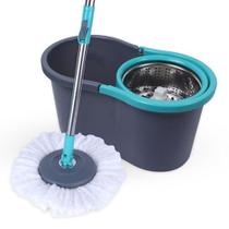 MOP Giratório Inox com Refil Extra 8 Litros, Balde, Centrífuga, Ajustável, Lava e Seca (Cinza)